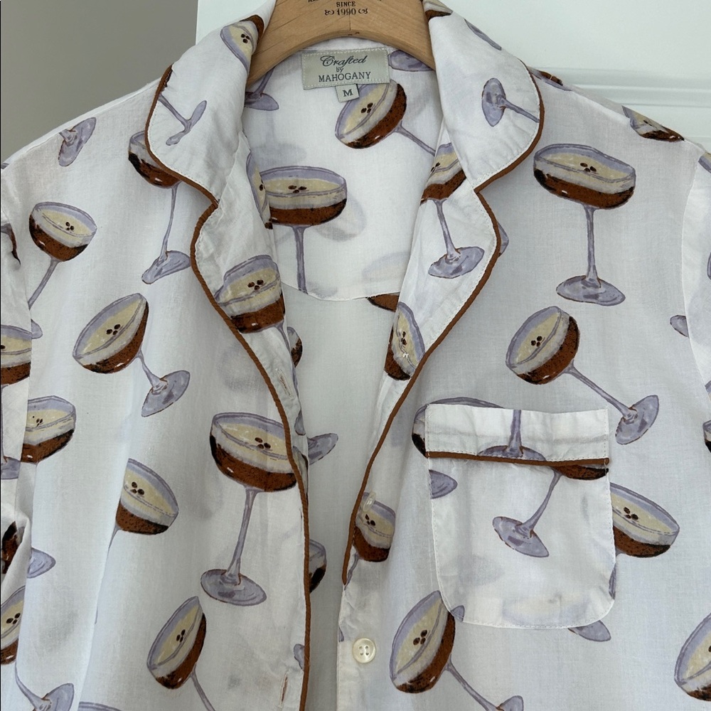 Mahogany Espresso Martini Cotton Pajama Top w Pocket Sz Med. w MEASUREMENTS!